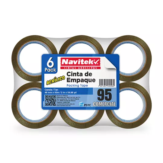 Cinta de empaque uso 95 Navitek canela 48 mm x 50 m empaque con 6 pzas