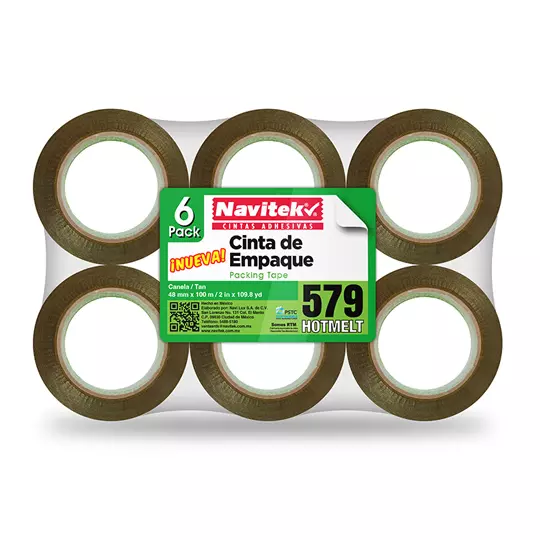Cinta de empaque uso 579 Navitek canela 48 mm x 100 m empaque con 6 pzas