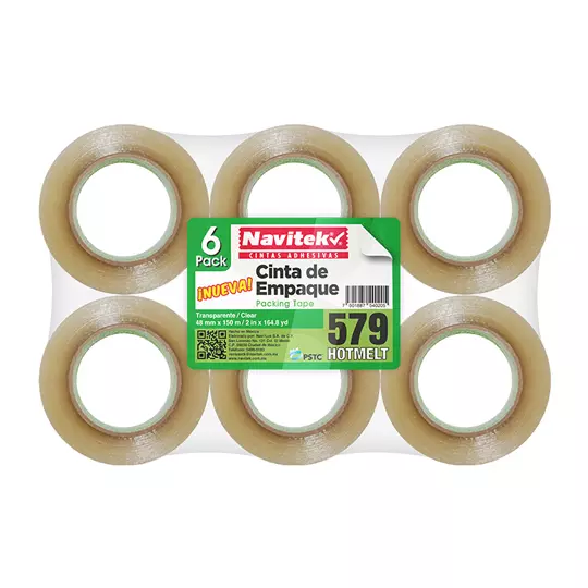 Cinta de empaque uso 579 Navitek transparente 48 mm x 150 m empaque 6 pzas