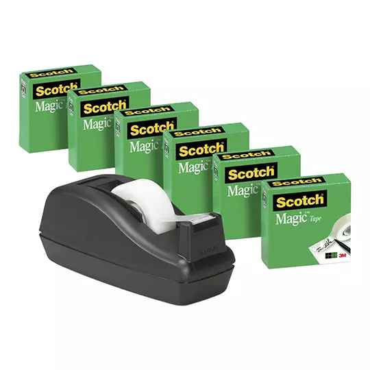 Despachador de cinta magia 3M Scotch 810-C40BK + 6 cintas de 19 mm x 25.4 m