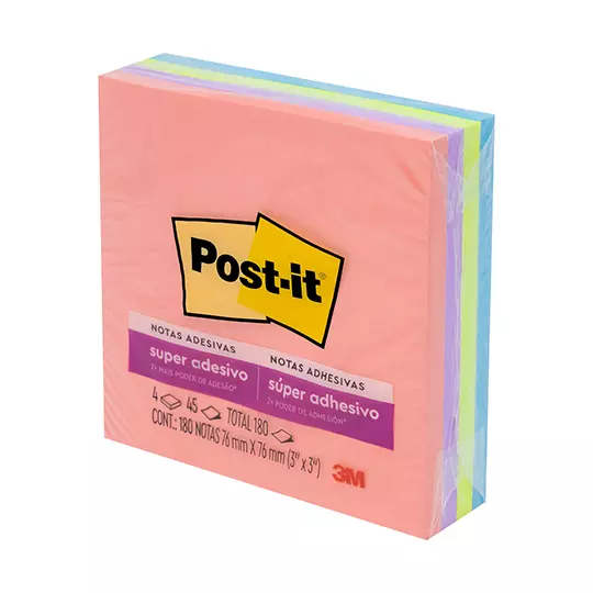Notas adhesivas Mod. 654-ss Post-it style 3x3 pulgadas, blocks super sticky 180