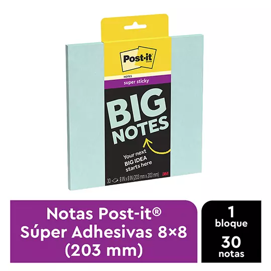 Notas adhesivas Post-It BIG NOTE Super Sticky 8 x 8 pulg color menta c/30 notas