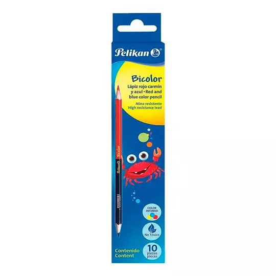 Lápiz bicolor Pelikan hexagonal rojo y azul caja con 10 piezas