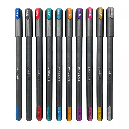 Bolígrafo de gel mediano Pentonic Glitter 1.0 mm colores surtidos caja c/10 pzs