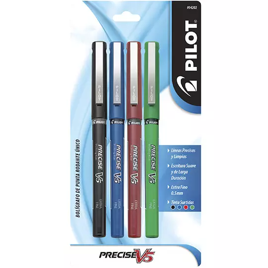 Bolígrafo extra fino Precise V5 Pilot punta rodante colores surtidos c/4 piez