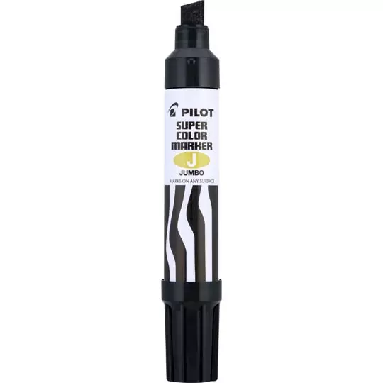 Marcador permanente Jumbo Pilot punta cincel hasta 12.5 mm, negro, caja c/12 pzs