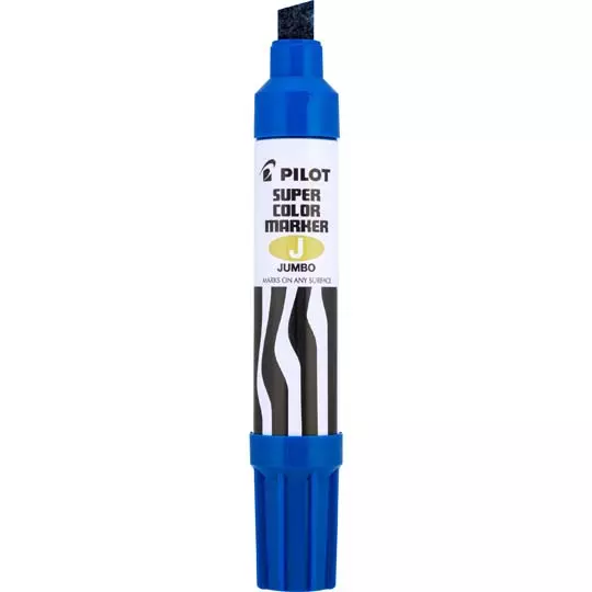 Marcador permanente Jumbo Pilot punta cincel hasta 12.5 mm, azul, caja c/12 pzs