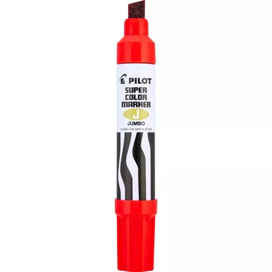 Marcador permanente Jumbo Pilot punta cincel hasta 12.5 mm, rojo, caja c/12 pzs