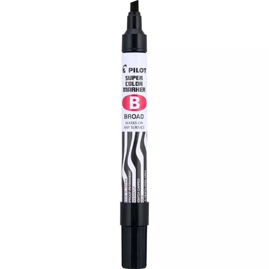 Marcador permanente SCB Pilot punta cincel, línea fina/gruesa, negro, 12 piezas