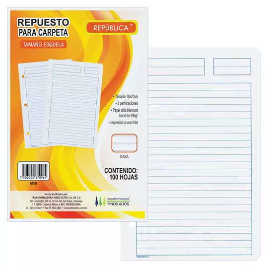 Repuesto para carpeta Pinos Altos car raya paquete con 100 hojas