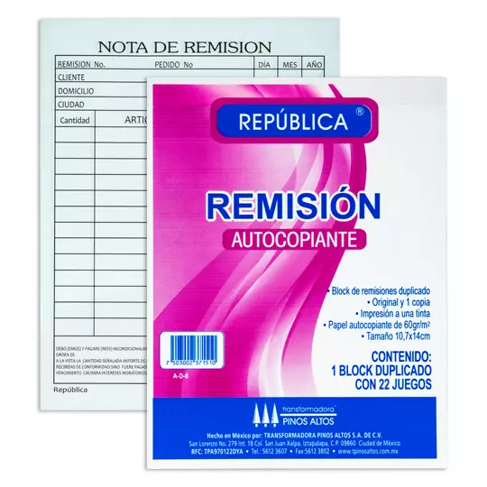 Remisión autocopiante Pinos Altos de 1/8.