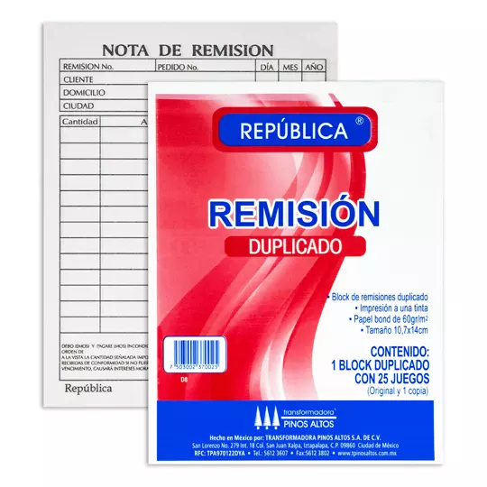 Remisión duplicado Pinos Altos de 1/8.