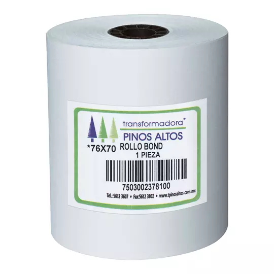 Rollo de papel bond Pinos Altos 76 x 70 mm caja con 50 rollos a granel
