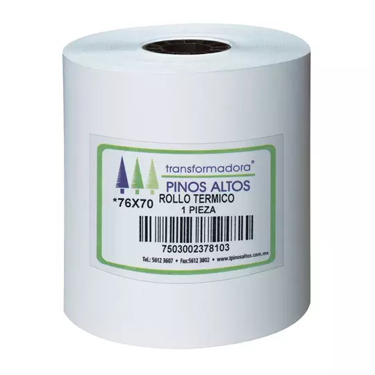 Rollo de papel térmico Pinos Altos 76 x 70 mm caja con 50 rollos a granel