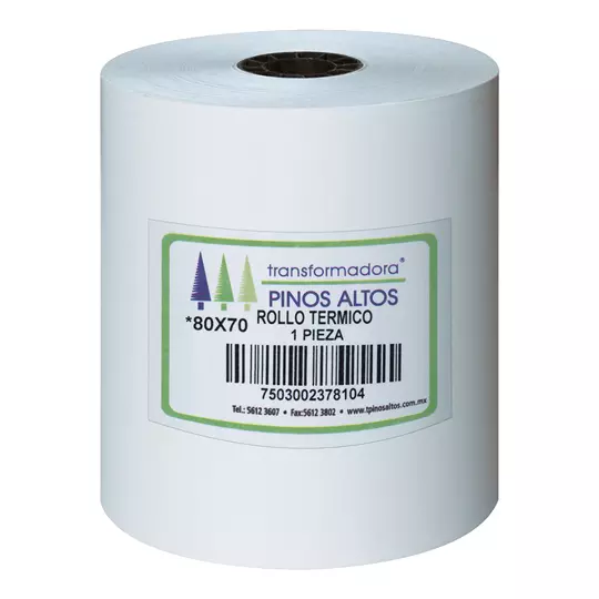 Rollo de papel térmico Pinos Altos 80 x 70 mm caja con 50 rollos a granel
