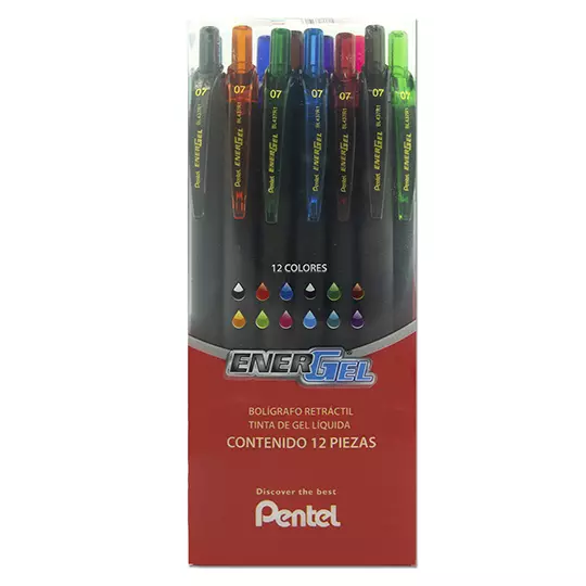 Bolígrafo retractil Pentel Energel colores surtidos punto 0.7 mm caja 12 pz. 3