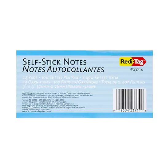 Notas adhesivas Redi-Tag 3" x 3" amarillo pastel, paquete con 24 blocks.