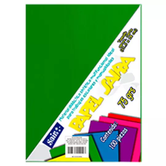 Paquete de hojas de color saira tamaño carta  verdebandera  75 grs 100 hojas