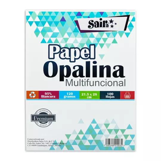 Paquete de papel opalina blancura 95% 120gr, Saira tamaño carta paquete 100 hs