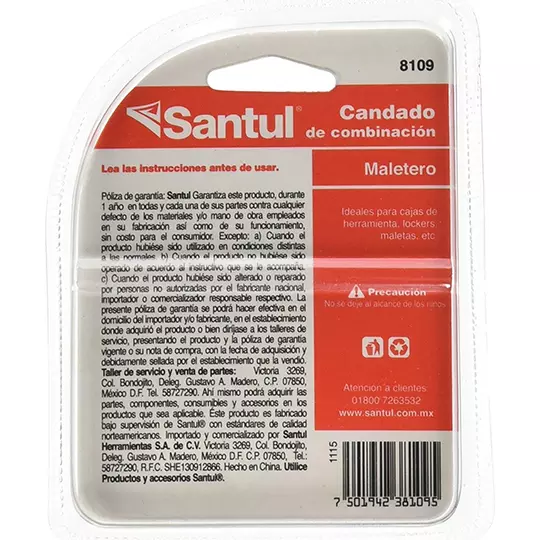 Candado maletero de combinación Santu 6 mm