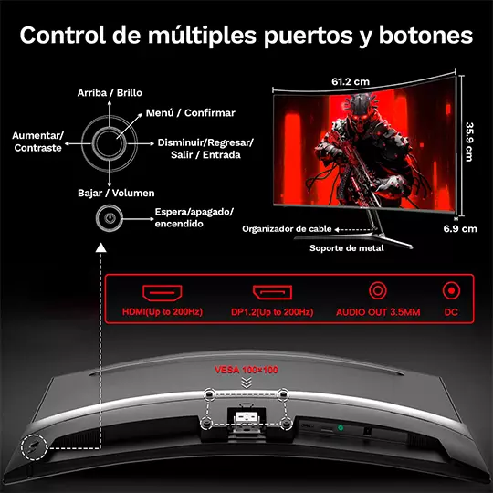 Monitor Curvo SANSUI de 27 pulgadas con resolucion FHD