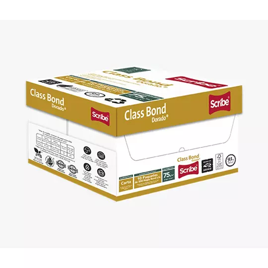 Caja de papel bond Scribe Class Bond Dorado tamaño carta 93% de blancura 75 grs 3