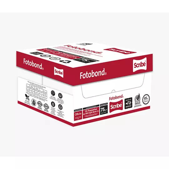 Caja de papel bond Scribe Fotobond tamaño oficio 95% de blancura 75 grs 3