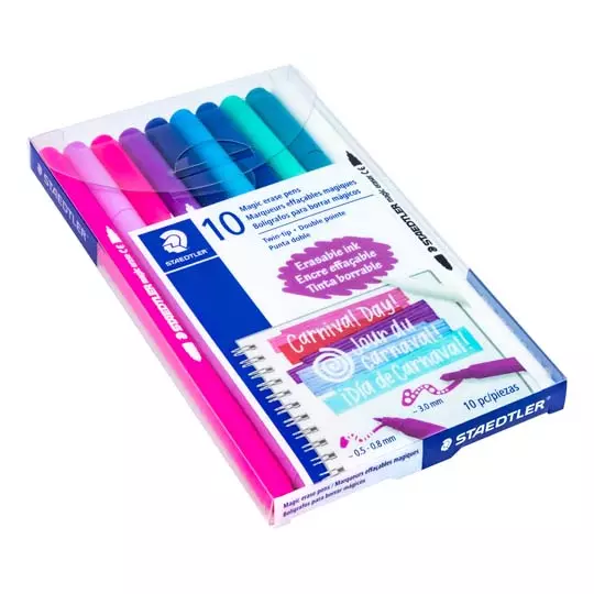 Marcador Mágico Staedtler borrable doble punta, estuche con 10 piezas.