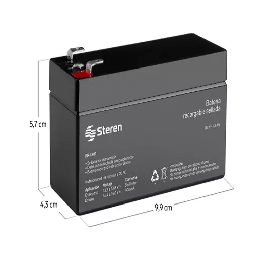 Batería sellada STEREN modelo BR-1201 sellada de ácido-plomo 12 Vcc 1.2 Ah