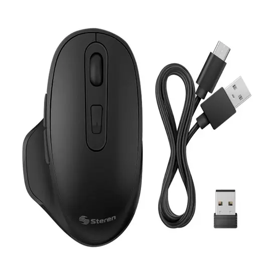 Mouse inalámbrico STEREN ergonómico con batería recargable color negro