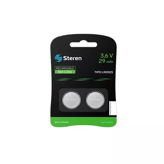 Pilas recargables STEREN Li-Ion tipo botón LIR2025 con 2 piezas