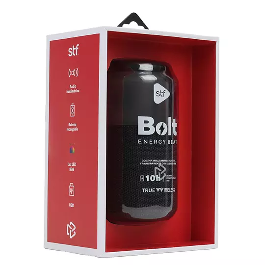 Bocina inalambrica portatil trasparente STF Mod BOLT 5W C/luz led, Color negro