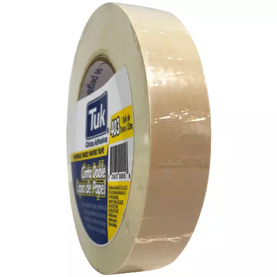 Cinta 403 doble capa TUK 24mm x 33m , color crema, 1 pza