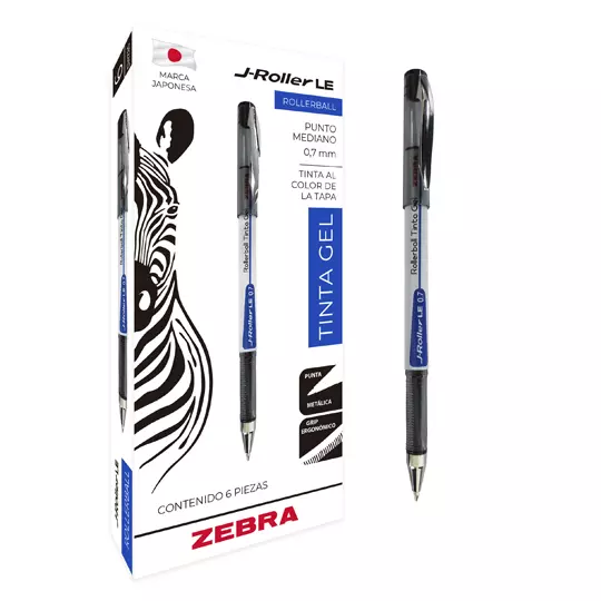 Bolígrafo de gel ZEBRA J-Roller LE punto mediano 0.7 mm color negro caja con 6 p