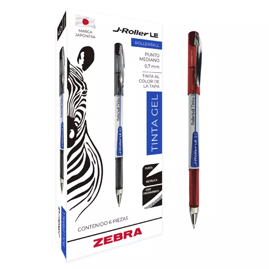 Bolígrafo de gel ZEBRA J-Roller LE punto mediano 0.7 mm color rojo caja con 6 pz