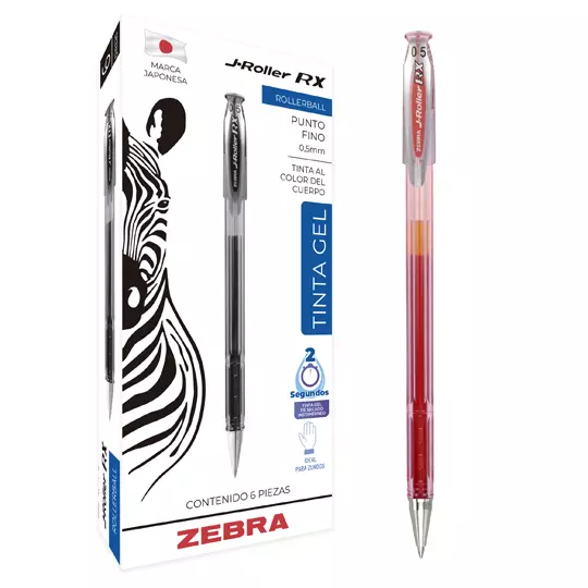 Bolígrafo de gel ZEBRA J-Roller RX punto fino 0.5 mm color rojo caja con 6 pz