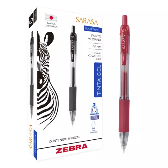 Bolígrafo de gel ZEBRA SARASA punto mediano 0.7 mm color rojo caja con 6 pz