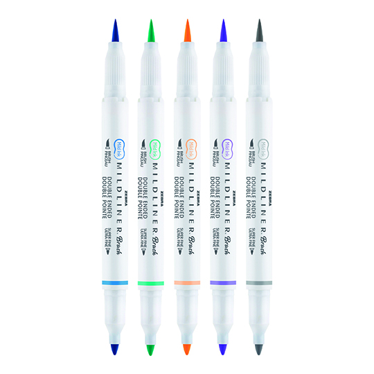 LM-Marcador ZEBRA MILDLINER Brush doble punta Cute Pastel estuche c/5 piezas
