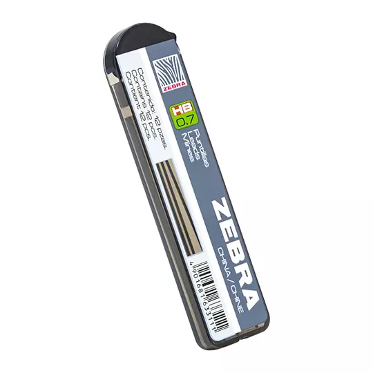 Puntillas de grafito ZEBRA HB punto mediano 0.7 mm tubo con 12 puntillas