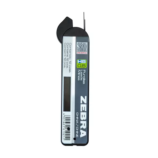 Puntillas de grafito ZEBRA HB punto fino 0.5 mm tubo con 12 puntillas